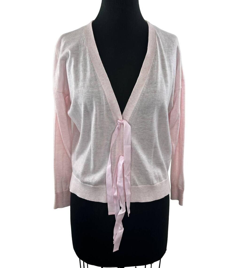 NWT J. Crew Bow-Front Cardigan Sweater in Light Baby Pink Merino Wool J0189 XS